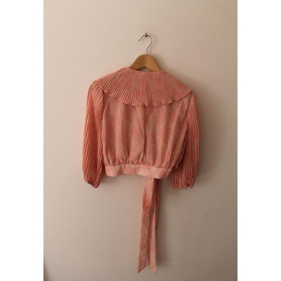 AMUR Naya Top Lemon Peach Rose Lace Size Medium Chiffon Cropped Wrap - Picture 5 of 8
